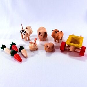 TickiT Wooden Farm Animal Set of 5 Set of 4 Carrots & PlanToys Wheelbarrow